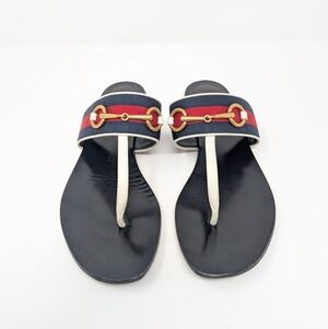 Gucci Horse Bit Thong Sandals Flip Flops White Leather Size 40